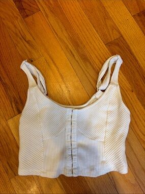 Mustard Seed White Ribbed Button-Front Crop Tank